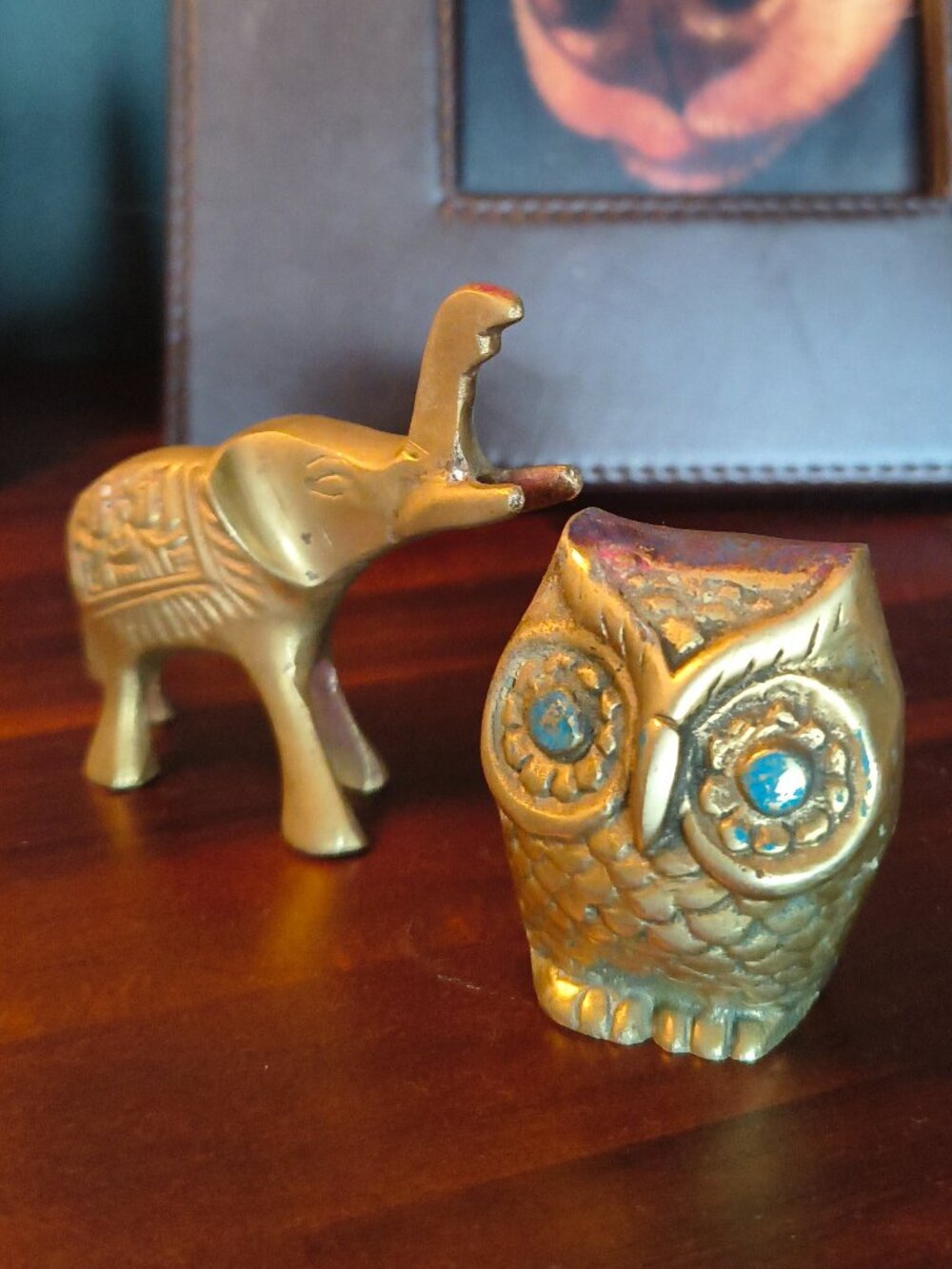 ✨ Authentic Vintage ✨  Brass Elephant & Owl Statue Set (1960-1980)